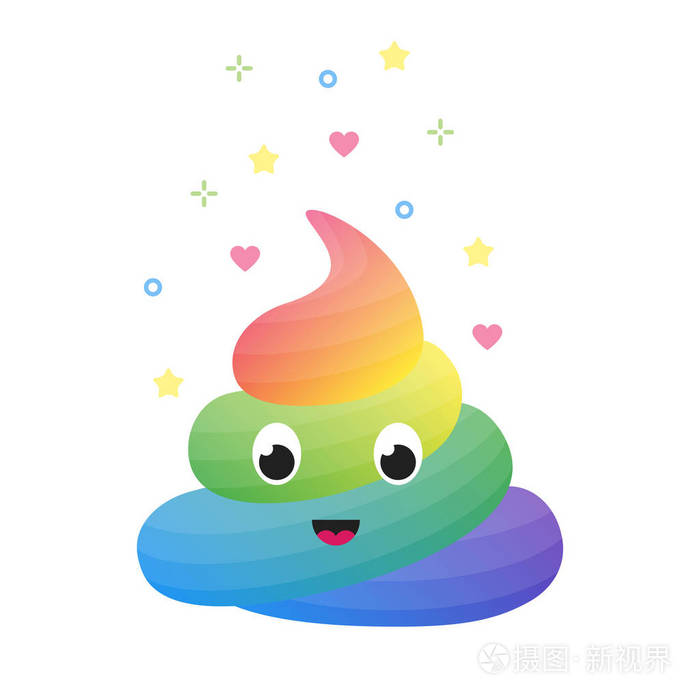 搞笑彩虹便便,可爱粪便的独角兽孤立矢量