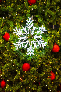 照明在一棵圣诞树上的雪花图片