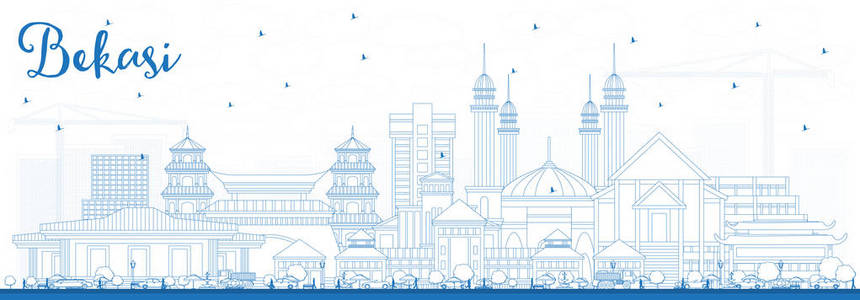 Bekasi 概述印度尼西亚城市天际线与蓝色大厦