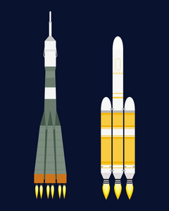 矢量技术船舶火箭卡通设计启动创新产品和宇宙幻想空间发射图形勘探