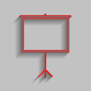 空白的投影屏幕。矢量。与软阴影在灰色的背景上的红色图标