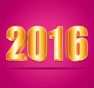 2016 新年 3d 黄金数字粉红的底色上