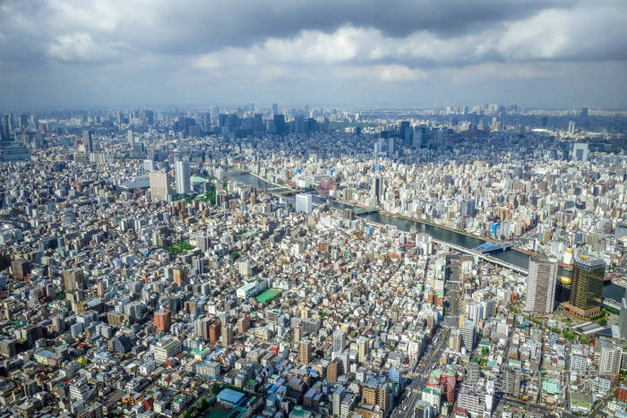 日本东京城市天际线全景鸟瞰图