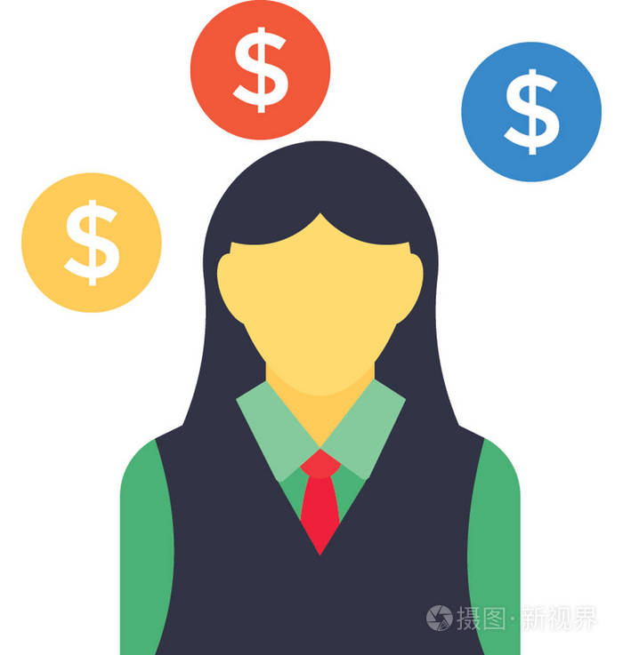 女性头像, 平面图标成功的商业女性