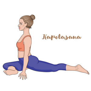 妇女的轮廓。鸽子的瑜伽姿势。Kapotasana