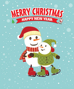 老式圣诞节海报设计与雪人