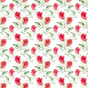 美丽明亮的精致可爱的春天夏天花卉草本植物鲜艳的红色乡村玫瑰与绿叶图案水彩手素描。完美的卡片, 纺织品