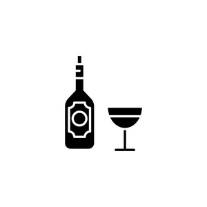 酒黑图标概念。酒平面向量符号, 符号, 插图
