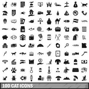 100 猫咪简约风格的图标集