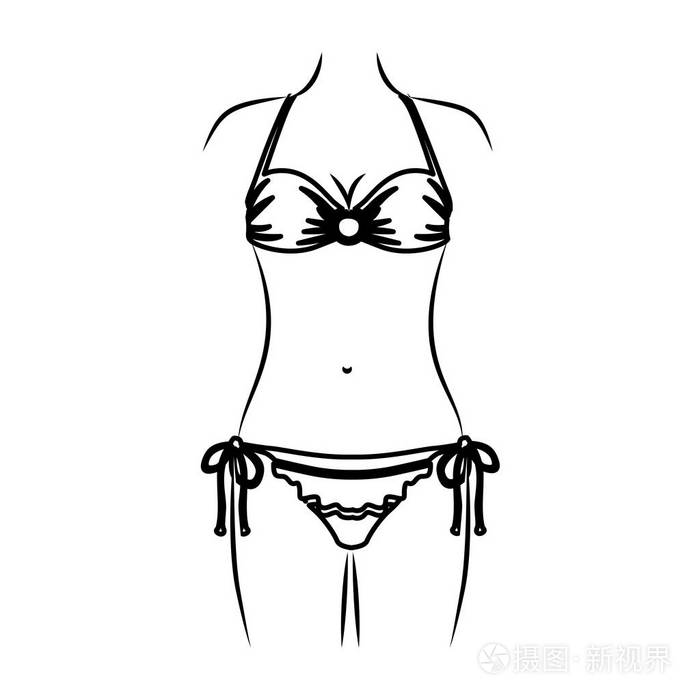 单色薄轮廓的丁字裤的装饰线在比基尼的女人插画-正版商用图片0ohcwz