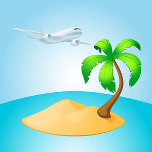 棕榈树海岛和飞机