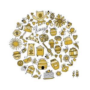 蜂蜜的养蜂场，图标设置。您设计的素描
