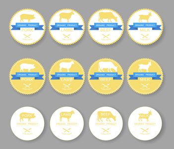 标签 徽章及设计元素集  猪肉 牛肉 羊肉 牛奶