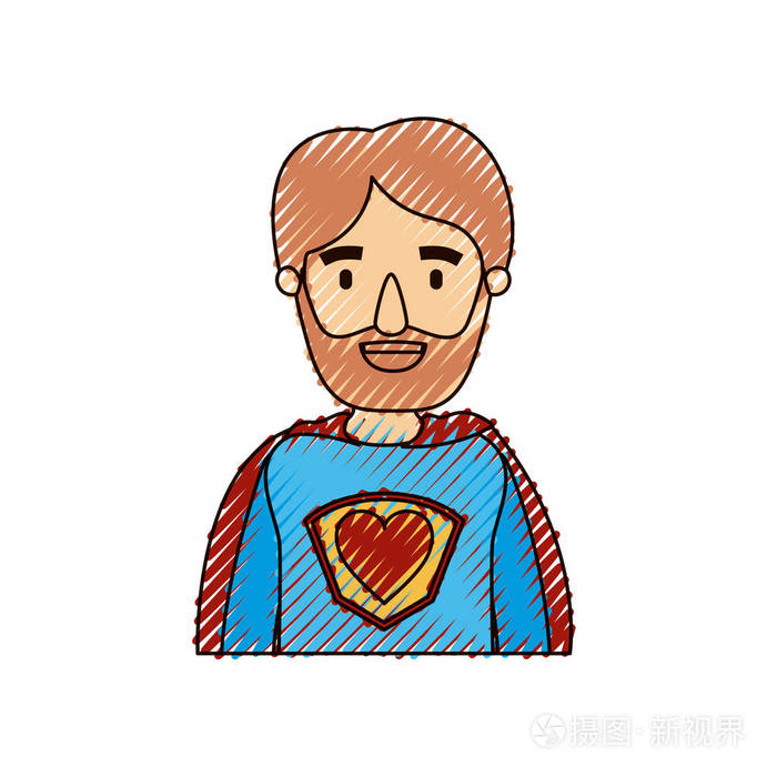 彩色蜡笔条纹漫画半身超级英雄父亲的胡子