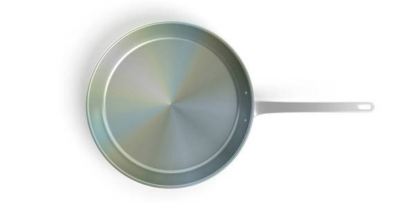 镀铬空不锈钢煎锅, 白色背景, 顶部视图。3d 插图