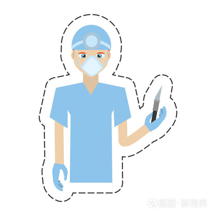 卡通的外科医生专业手术刀头镜统一