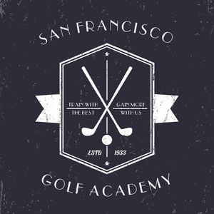 高尔夫学院复古徽标，grunge 会徽与高尔夫俱乐部，矢量图