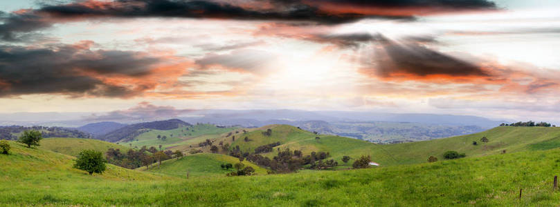 在日落时，新南威尔士州的澳大利亚农村