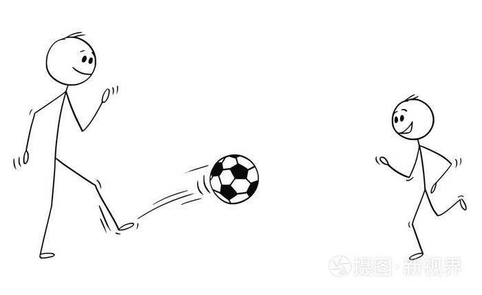 玩足球或足球的父子动画片