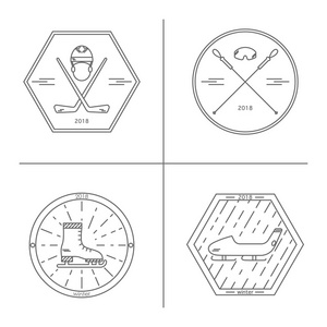 四线矢量图标与不同冬季运动的象征。您的设计的元素