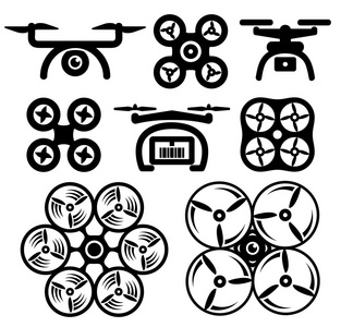 无人驾驶飞机图标集。矢量图