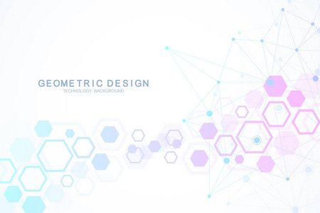 分子结构与微粒。六角几何背景。科学医学研究。科技背景。分子概念。矢量插图