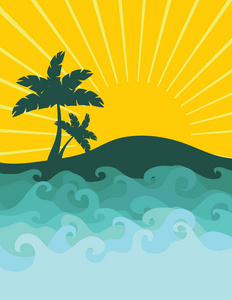 太阳 大海和棕榈树