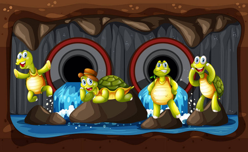 一组海龟地下插图
