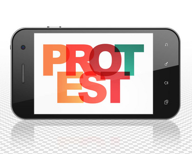 政治概念 智能手机上显示的抗议