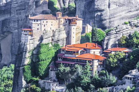 两个正统修道院的伟大米特奥拉, Varlaam 和神圣的悬崖顶部在希腊中部