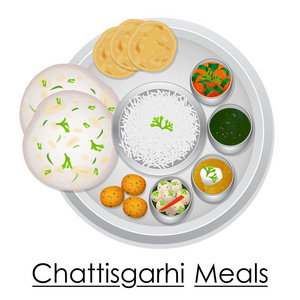 全是美味 Chhattisgarhi 饭盘