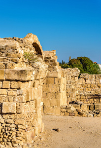 被毁的中世纪堡垒在塞浦路斯帕福斯兰德 Kolones