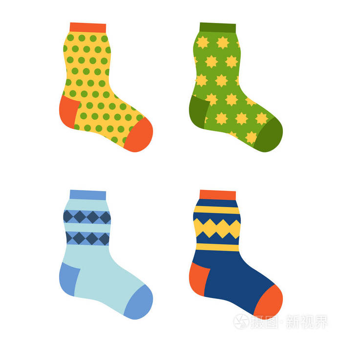 平面设计多彩袜子设置的矢量图