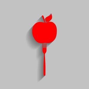 素食食品标志图。矢量。与软阴影在灰色的背景上的红色图标