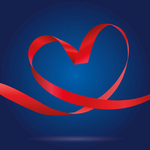 红丝带在心的形状。情人节那天或医疗概念  白色背景
