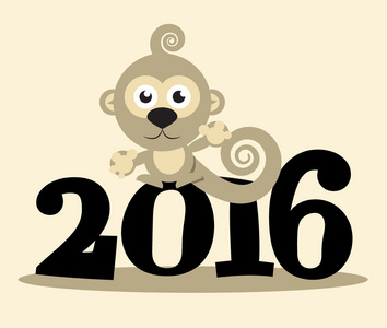 2016 年与猴子矢量平面设计插画