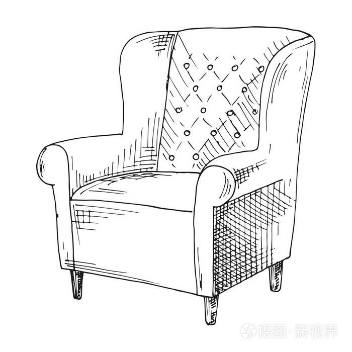 椅子.孤立在白色背景上的素描.矢量图