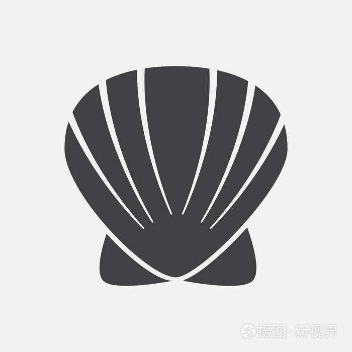 扇贝海贝壳, 素描风格矢量插画.逼真的盐水扇贝贝壳, 蛤, 海螺