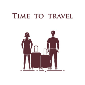 男人和女人的手提箱。旅行时间