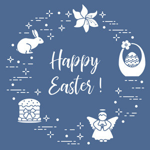复活节蛋糕, 篮子, 鸡蛋, 兔子, 鲜花, 天使