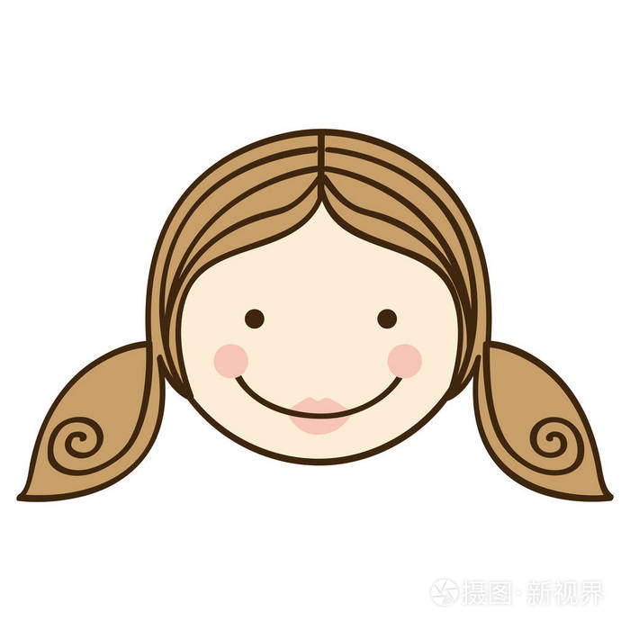 前视图多彩剪影卡通女孩女儿脸