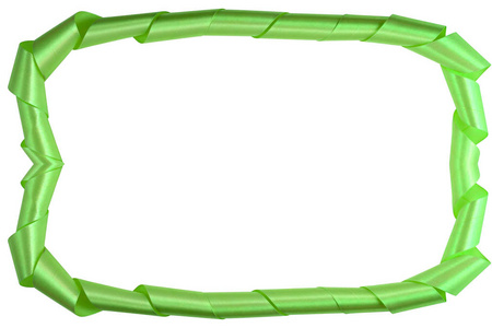 白色背景上的绿色框架在一个长方形的形状的缎带闪亮的丝带的拉长轮流