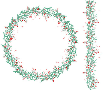 圆形的圣诞花环，雪和杉树的枝条隔离在wh上