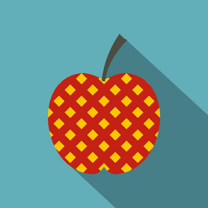 红色和黄色方格图案苹果图标, 扁平样式