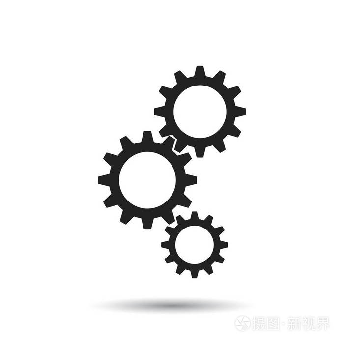 齿轮图标.平面矢量图.商业符号与白色背景上的阴影