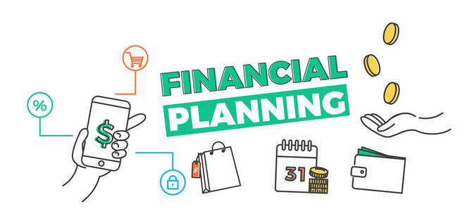 财务规划横幅。应用程序为您的预算, 银行, 债务