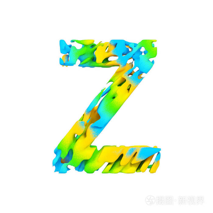 字母z 大写.液体字体由蓝色, 绿色和黄色飞溅油漆制成