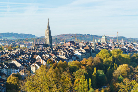 鸟瞰城市与大教堂的哥特式大教堂, 伯尔尼, 瑞士