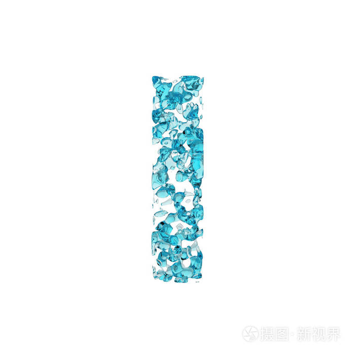 字母i 大写.由蓝色水滴制成的液体字体.3d 渲染在白色
