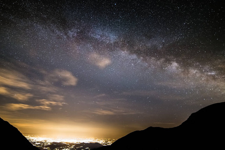 优秀的美和清晰的银河和满天星斗的天空，从意大利阿尔卑斯山高空捕获